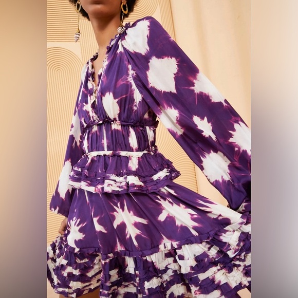 Ulla Johnson Emery 100% Silk Purple Tie Dye Mini Dress in Cassis Blur 00 NWT - Picture 2 of 15